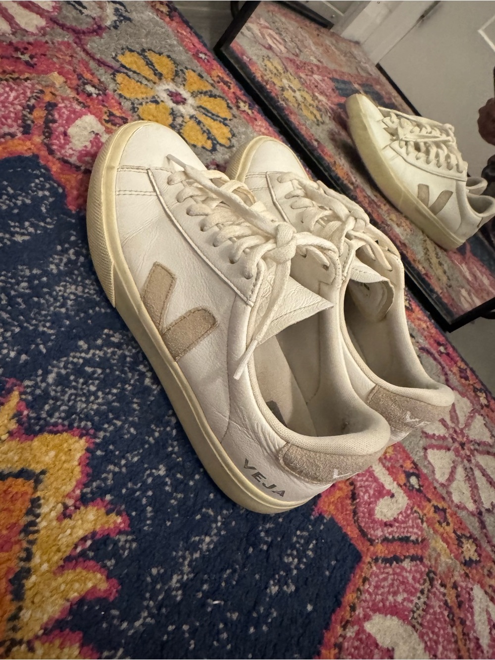 Veja Women's Sneakers in White with Beige V Logo